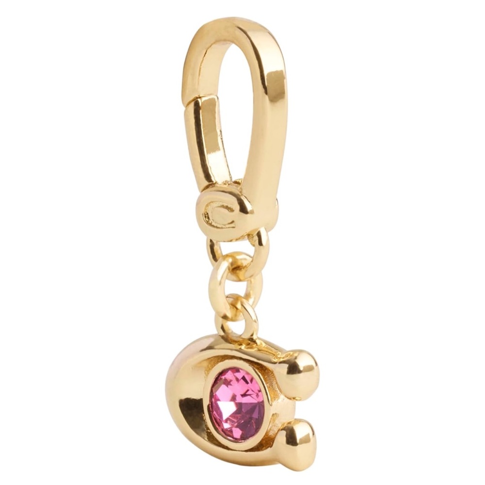 Coach Gold Keychain, Jewelry, Bag Charm with Pink Crystal Accent - New - Picture 3 of 6